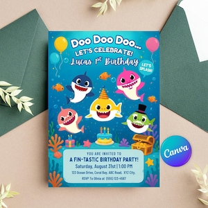 Baby Shark Birthday Invitation | Under The Sea Party Invite | Baby Shark Invitation Template | Digital Download.