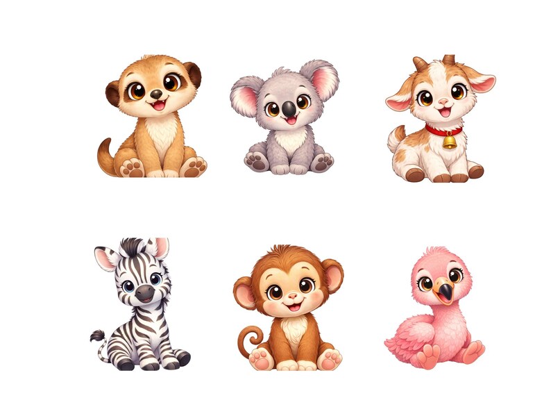 Cute Baby Animals Clipart Bundle PNG, Kawaii Animal Clipart, Panda ...