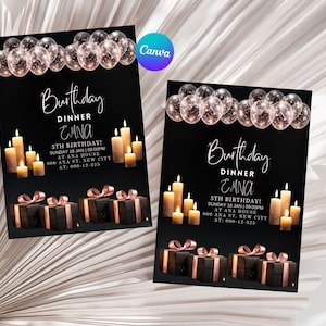 Birthday Dinner Invitation Template, Elegant Candlelight Birthday Invite, Adult Birthday Party, Editable Digital Download