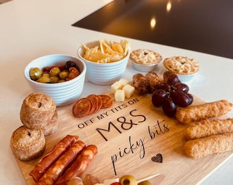 Off my tits on M&S picky bits, Christmas gag gift, Funny viral slogan charcuterie board