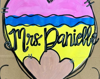 Personalized Hand-Painted Teacher Gift Bag – Pencil Heart Design with Custom Name