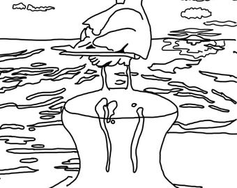 Página para colorear de una gaviota costera/ Arte inspirado en la naturaleza a partir de una foto real/ Dibujo lineal