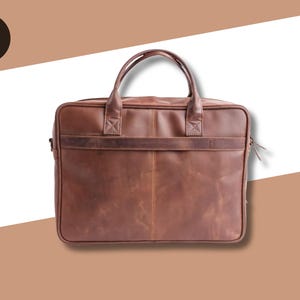 Handmade Genuine Leather Laptop Bag – Premium Brown Briefcase with Shoulder Strap, Office Messenger Bag for Men & Women