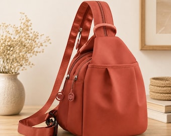 Vintage 70s Sling Backpack Womens Small Brown Pebbled Leather Good Convertible Amazon.com: CLUCI Sling Bag for Women Leather Women main image 3
