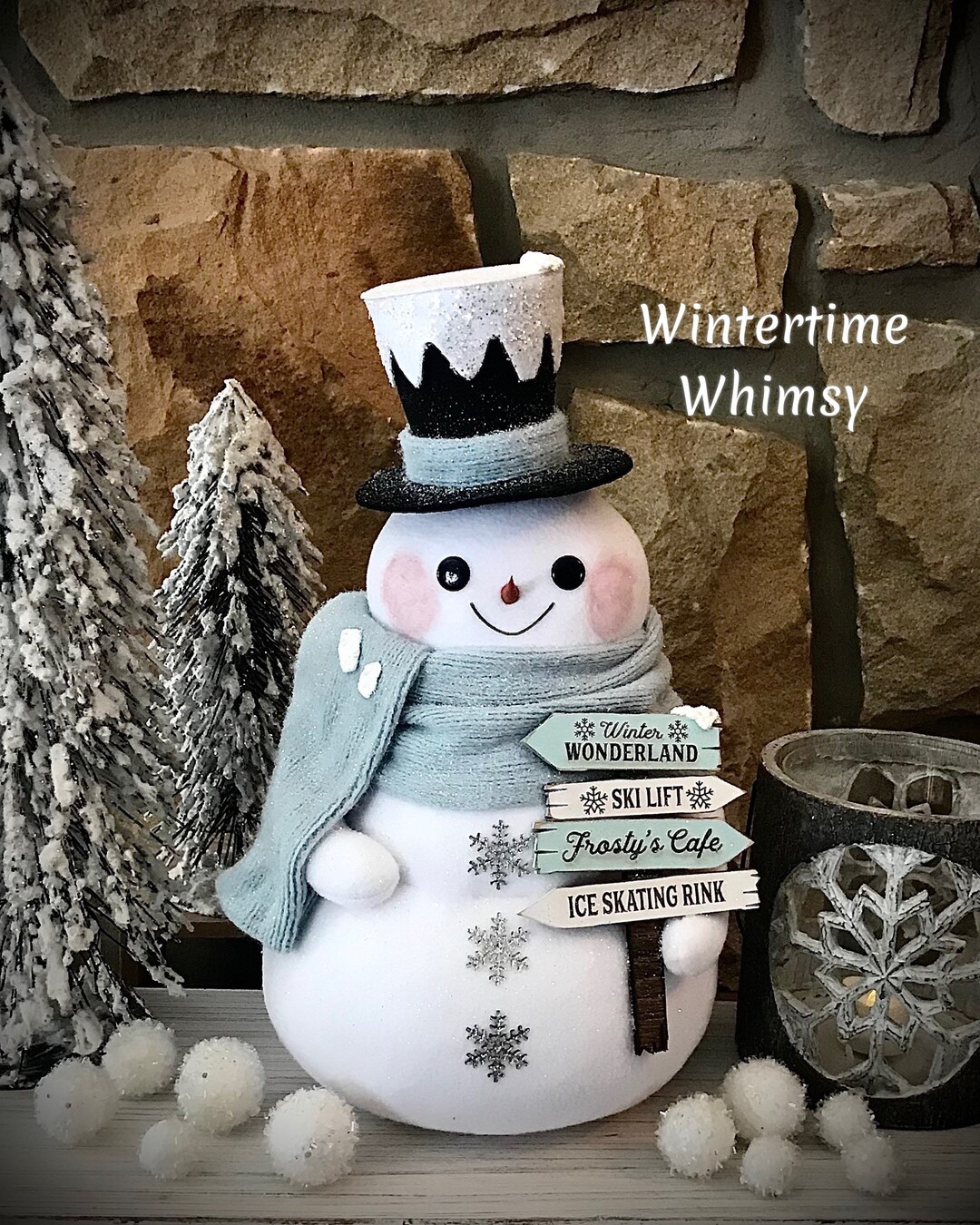 Snowman With Winter Sign With Snowy Top Hat and Blue Scarf 15 Etsy