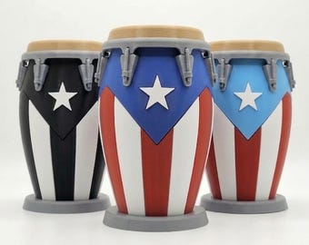 Porta latas Puerto Rico Conga, porta bebidas Boricua impreso en 3D, decoración de la bandera puertorriqueña, enfriador de latas de cerveza de 12 oz, regalo latino, regalo