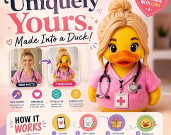 Custom Duck Figurine Made to Look Like You, Personalized 3D Printed Mini Me Gift, Custom Face Duck Art Toy, Nurse Grad Gift, Cruise Duck