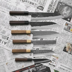 Hand Forged Japanese Chef Knife, Hammered Kurouchi Gyuto Knife, Custom Carbon Steel Kitchen Knife, Handcrafted Santoku, Gift for Chef