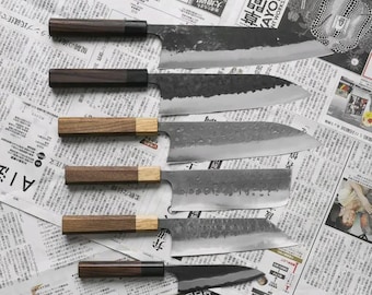 Hand Forged Japanese Chef Knife, Hammered Kurouchi Gyuto Knife, Custom Carbon Steel Kitchen Knife, Handcrafted Santoku, Gift for Chef