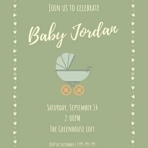 Baby Shower Invitation & Games – Neutral Gender Printable Invite, Baby Predictions, Bingo, Advice Cards | Editable Canva Digital Download
