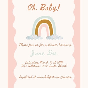 Oh Baby Rainbow Baby Shower Invitation – Boho Pastel Editable Invite | Digital Download for Boy, Girl, or Gender Neutral Shower