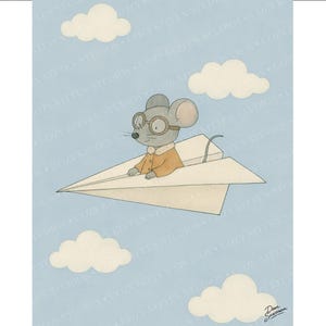Adventurous Mouse Pilot Art | Whimsical Nursery Wall Art | Kids Room Printable | Playroom Digital Download