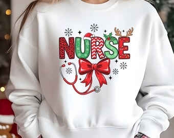 Christmas Nurse Sweatshirt, Funny Xmas Nurse Shirt, Medical Christmas Crewneck, RN Xmas Gift for Healthcare Worker, Stethoscope Sweatshirt