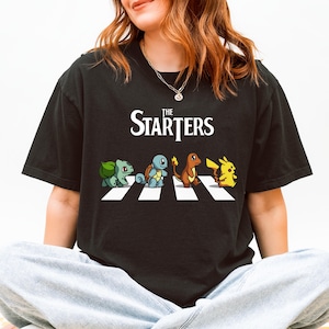 The Starters PKM Shirt, Kawaii Gaming Gift Top for Anime Lovers, Funny Retro Gamer Tee, Abbey Road PKM Anime Graphic Shirts image 10