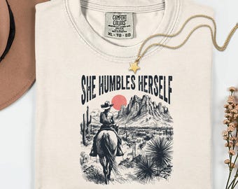 She Humbles Herself Shirt, Western Christian Tee, Religious Cowgirl Gift, Faith Cross Graphic, Country Music Faith Top, Bible Verse Vibe