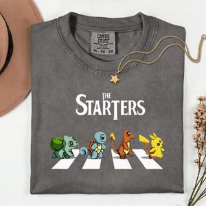 The Starters PKM Shirt, Kawaii Gaming Gift Top for Anime Lovers, Funny Retro Gamer Tee, Abbey Road PKM Anime Graphic Shirts