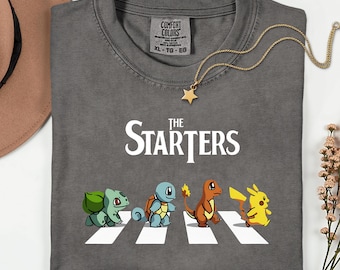 The Starters PKM Shirt, Kawaii Gaming Gift Top for Anime Lovers, Funny Retro Gamer Tee, Abbey Road PKM Anime Graphic Shirts