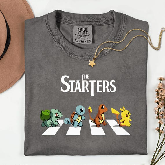 The Starters PKM Shirt, Kawaii Gaming Gift Top for Anime Lovers, Funny Retro Gamer Tee, Abbey Road PKM Anime Graphic Shirts