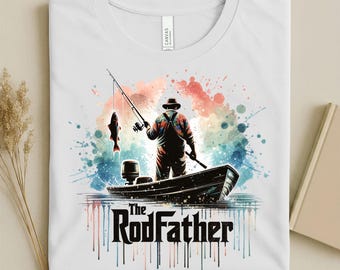 The Rodfather Shirt, Funny Fishing Gift for Dad, Watercolor Fisherman Graphic Tee, Fathers Day Gift for Grandpa, Bass Fishing Lover Top