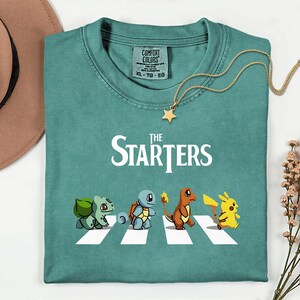 The Starters PKM Shirt, Kawaii Gaming Gift Top for Anime Lovers, Funny Retro Gamer Tee, Abbey Road PKM Anime Graphic Shirts image 7