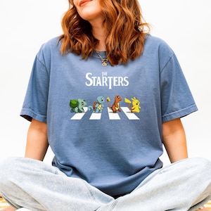 The Starters PKM Shirt, Kawaii Gaming Gift Top for Anime Lovers, Funny Retro Gamer Tee, Abbey Road PKM Anime Graphic Shirts image 6