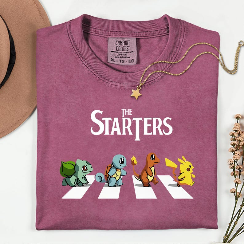 The Starters PKM Shirt, Kawaii Gaming Gift Top for Anime Lovers, Funny Retro Gamer Tee, Abbey Road PKM Anime Graphic Shirts image 18