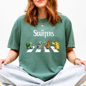 The Starters PKM Shirt, Kawaii Gaming Gift Top for Anime Lovers, Funny Retro Gamer Tee, Abbey Road PKM Anime Graphic Shirts image 8