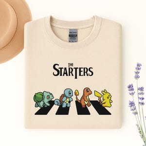 The Starters PKM Sweatshirt, Abbey Road Parody Crewneck, Funny Anime Sweater, Retro Gamer Pullover, PKM Music Mashup Gift, 90s Cartoon Top