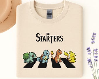The Starters PKM Sweatshirt, Abbey Road Parody Crewneck, Funny Anime Sweater, Retro Gamer Pullover, PKM Music Mashup Gift, 90s Cartoon Top
