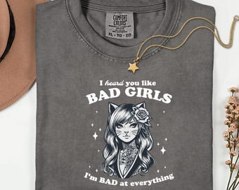 Comfort Colors Bad Girl Cat Graphic Tee, Edgy Y2K Top