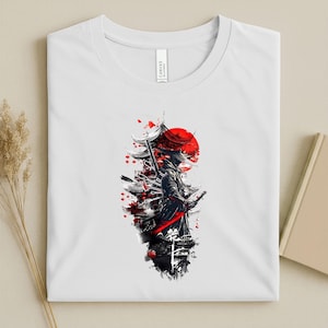 Japanese Samurai Warrior Shirt: Red Sun Ronin Katana Tee, Bushido Style Graphic Shirt