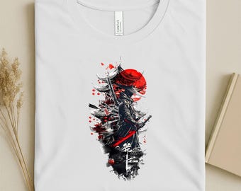 Japanese Samurai Warrior Shirt: Red Sun Ronin Katana Tee, Bushido Style Graphic Shirt