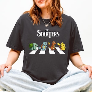 The Starters PKM Shirt, Kawaii Gaming Gift Top for Anime Lovers, Funny Retro Gamer Tee, Abbey Road PKM Anime Graphic Shirts image 14