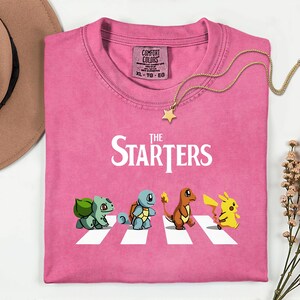 The Starters PKM Shirt, Kawaii Gaming Gift Top for Anime Lovers, Funny Retro Gamer Tee, Abbey Road PKM Anime Graphic Shirts image 17