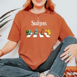 The Starters PKM Shirt, Kawaii Gaming Gift Top for Anime Lovers, Funny Retro Gamer Tee, Abbey Road PKM Anime Graphic Shirts image 12