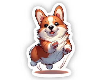Jumping Corgi Vinyl Sticker | Cute Dog Sticker | Waterproof Die-Cut Sticker for Laptops, Tumblers, Journals, Dog Lovers – 1.3” x 2”
