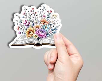 Colorful Floral Book Sticker Open Book Flower Book Lovers Gifts Kindle Stickers Water Bottle Sticker Die-Cut Sticker