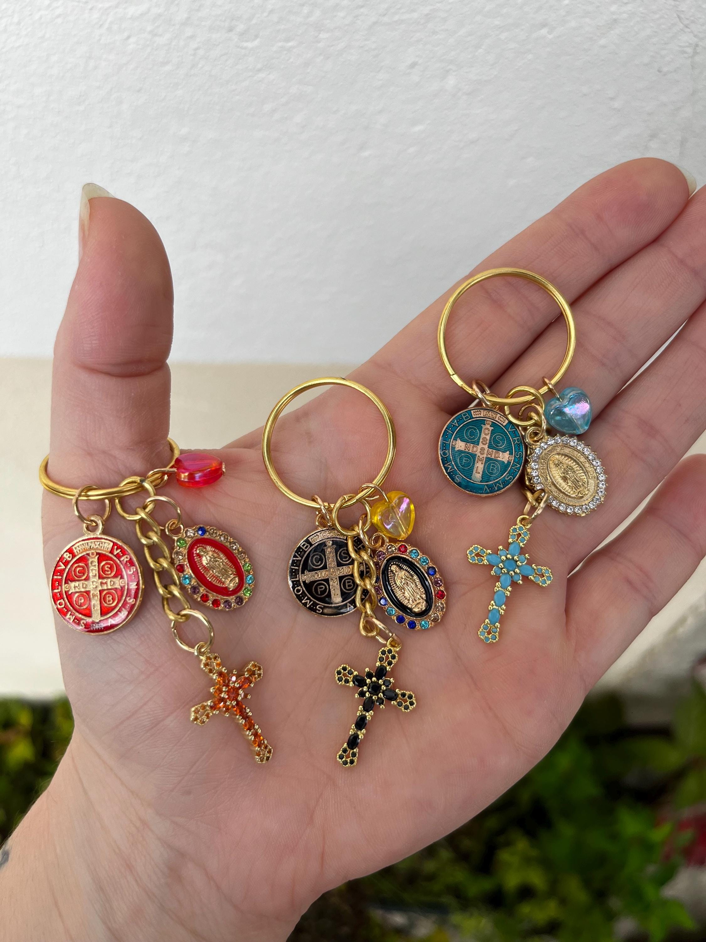 Porte-clés Croix Rose Avec Cœur Doré - Décoratif, Cadeau Religieux Ou Romantique Pour Sac Ou Valise
