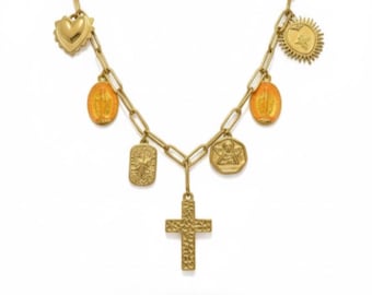 Collier croix dorée femme, bijou religieux, pendentif chrétien élégant cadeau fête religieuse, croix plaqué or 18K, handmade necklace, jewel