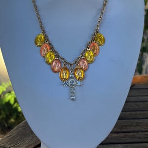 White Christian Cross Necklace in 18K Gold Plated, Cubic Zirconia, Women&#39;s Religious Jewelry, Handmade Pendant, Baptism Gift, Virgin Mary