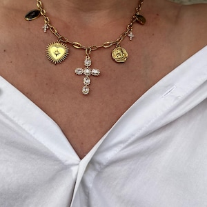 Cross necklace gold chain stainless steel stainless steel and charms handmade birthday gift mother&#39;s day Christmas, religious gift