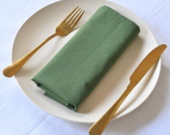 Olive Green Cotton Napkins, Stonewashed Table Decor