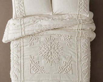 3 Piece Boho Tufted Bedding Cover, King/Queen/Twin Size Cotton Duvet Cover Set, Quilt Comforter Cover With Pillowcases