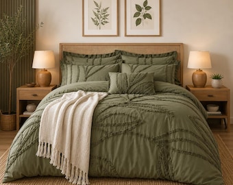 Hand Tufted Cotton Duvet Cover Set: Boho Farmhouse Bedding Set available in various colors and custom sizes with zipper