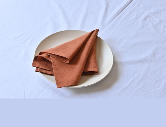 Terracotta Cotton Napkins Set, Rustic Stonewashed Cloth Napkins