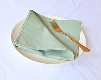 Sage Green Cotton Napkins - Set of 100 - Stonewashed Organic Fabric