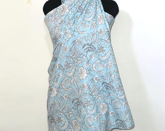 Hand Block Print Cotton Sarong, Indian Pareo Scarf, Boho Cover-Up