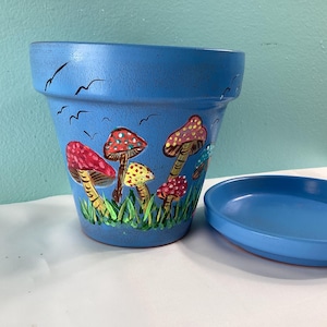 Hand Painted Terra Cotta Flower Pot | Whimsical Mushroom Planter, 6 Inch Saucer Included