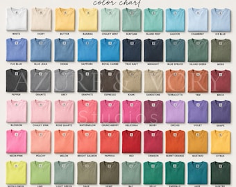 Tabella colori Comfort Colors 1717, 60 colori inclusi, tabella colori Comfort Colors, mockup Comfort Colors, guida ai colori Comfort Colors, file JPG