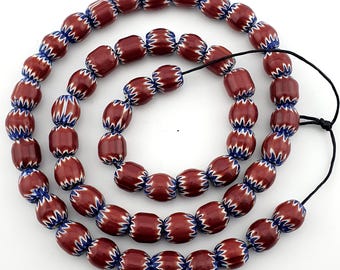 Vintage Venetian Style chevron Glass Beads Strand 20 inches 9.8x10.6mm